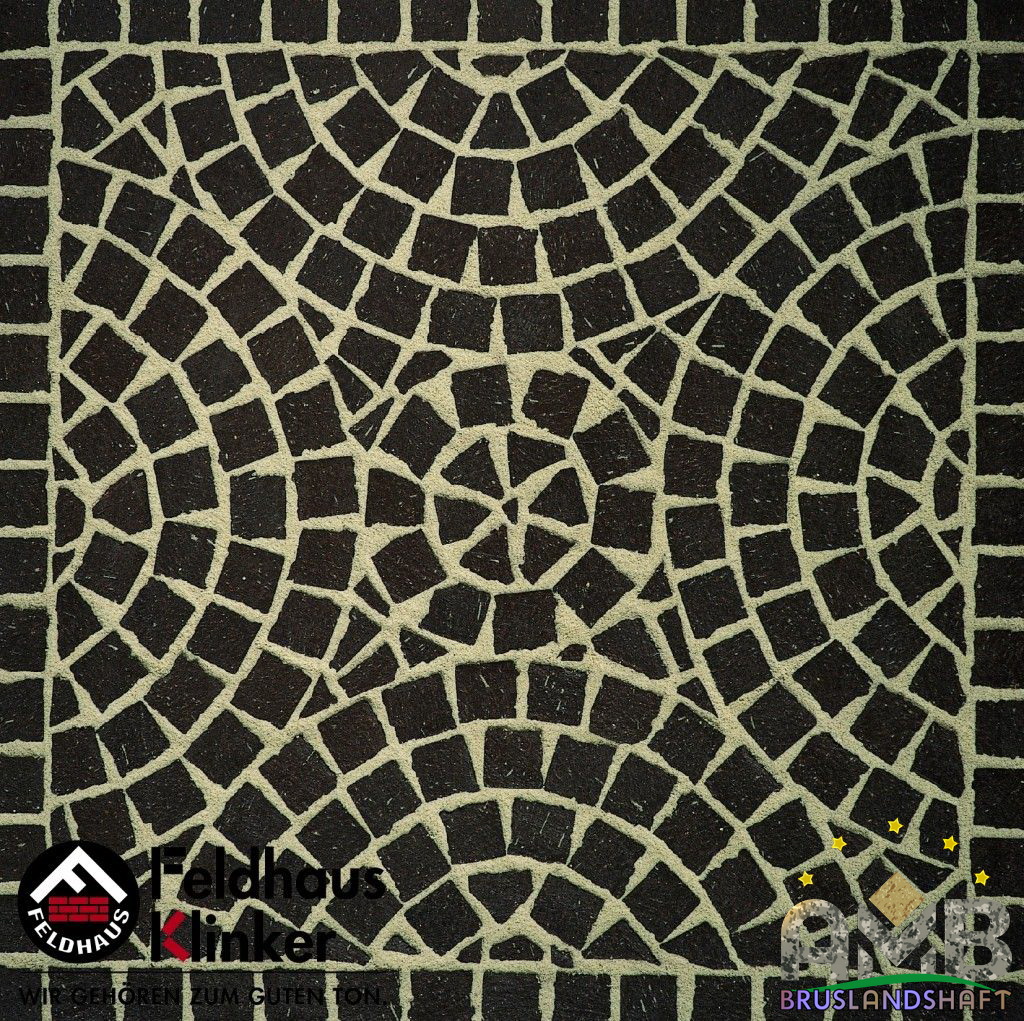 Варианты цветных узоров Немецкой клинкерной мозаичной брусчатки Feldhаus vs AMB-bruslandshaft