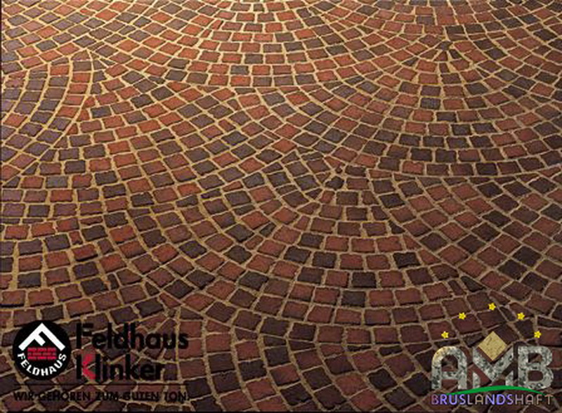 Варианты цветных узоров Немецкой клинкерной мозаичной брусчатки Feldhаus vs AMB-bruslandshaft