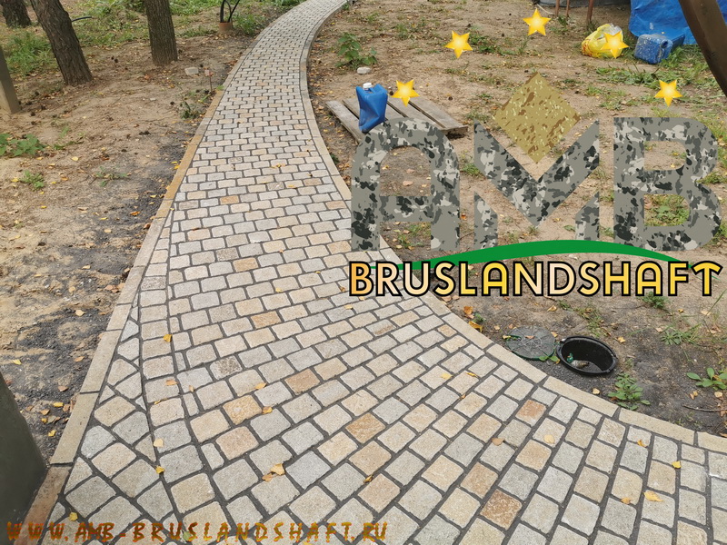 Укладка ржевской брусчатки по технологии AMB-bruslandshaft